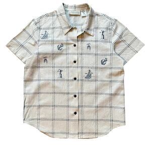 Embroidered Coastal Linen Blend Shirt Lemon Grass Petite Medium PM